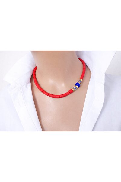 Sinem Şanlı Atelier Luna Matte Red Glass Beads Syriani Stone Double Necklace ...