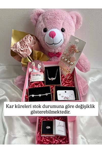 Lavienta Sevgililer Gününe Özel Ayıcıklı (50 cm), Çekmeceli Pembe Kutu Gümüş ...