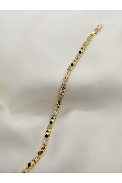 Home Özel Tasarım Zirkon Taşlı Kadın Bileklik | 14K Çelik Üzeri Çift Altın Ka...