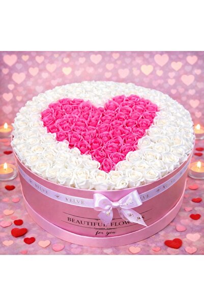 velve Aranjament floral Gigant cu 151 trandafiri parfumati de sapun, 50 cm, A...