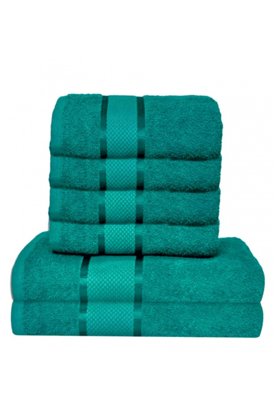 TURCIA Set of 6 Towels, 100% Cotton, Turquoise, 400g/m²