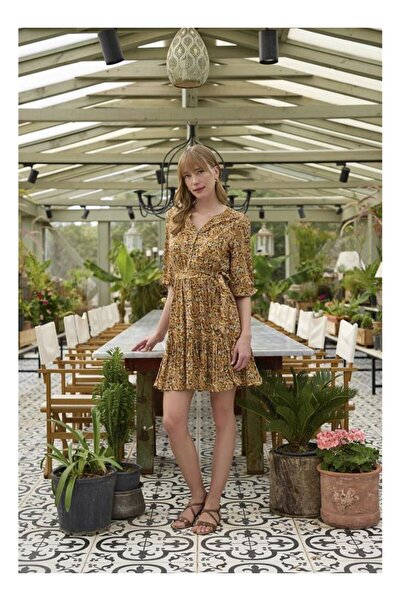 byasafkids 100% Viscose Floral and Leaf Patterned Belted Dress