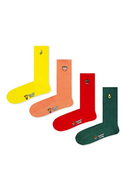 Limmon Store Set of 4 Fruits Embroidered Colorful Socks