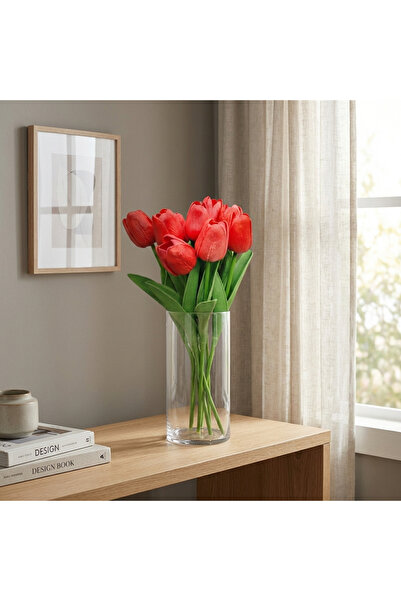 Amozo A bouquet of realistic artificial red tulips – elegant interior decoration