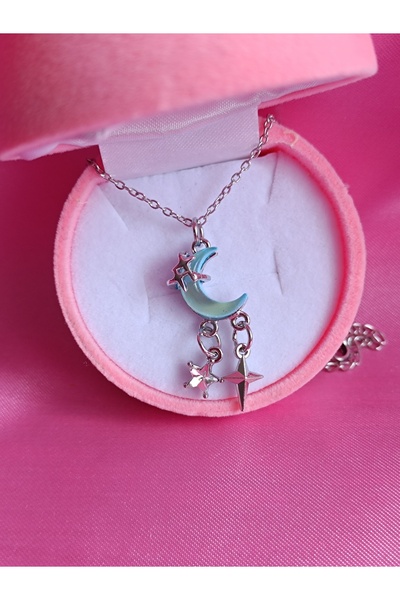 samosh Çelik Mavi Ay Charm Kararmayan Kolye Sevgililer günü doğum günü hediye