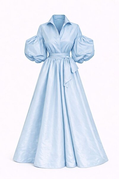 MERT ERKAN Balloon Sleeve Detailed Maxi Taffeta Stylish Event Dress