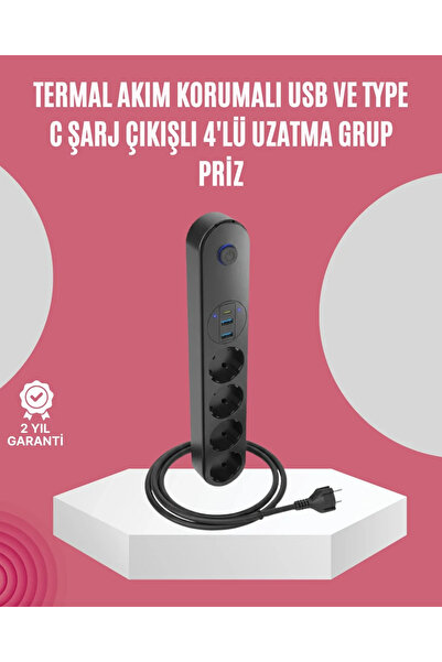 Epilons Current Protected Multiple Socket with Led Switch, 4 Sockets, 3 USB P...