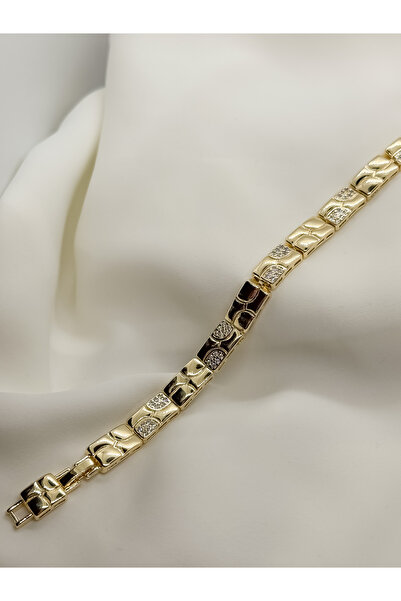 Home Modern Kare Taş Detaylı Kadın Bileklik – 14K Çelik Üzeri Çift Altın Kaplama
