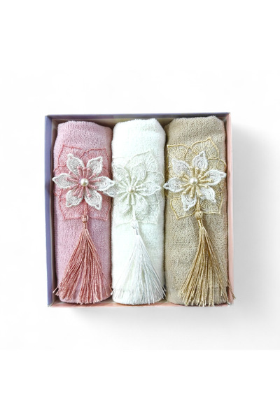 MORRİVAL Prosop de bucătărie din catifea 30x50, set de 3 bucăți, cu dantelă ș...