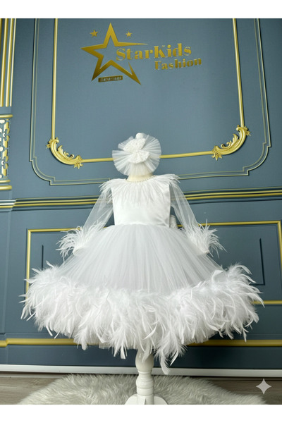 Star Kids Girl's White Ruffled Dress, Girl's Party Dress, Evening Dress, Buck...