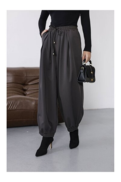 Elif Özbey Butik Kahve Beli Bağcıklı Şalvar Pantolon