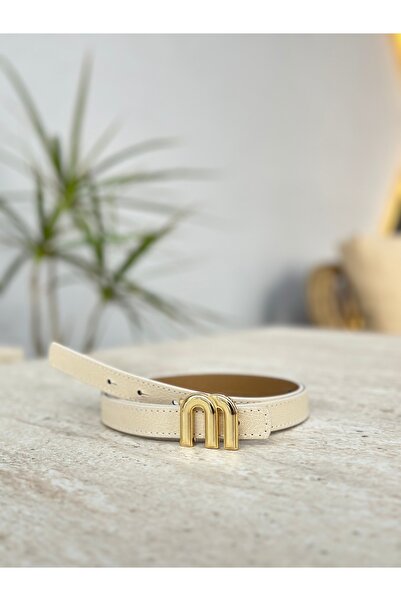 ERDESIGNN Жіночий білий ремінь із золотими деталями, білий ремінь, жіночий ре...