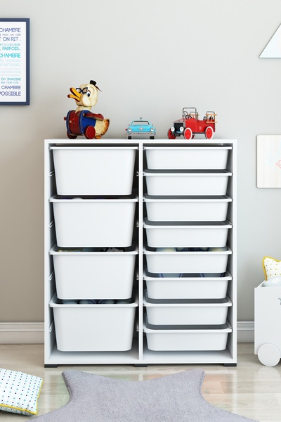 DEKOZUM KİDS 12 Sepetli Oyuncak Dolabı Oyuncak Kutusu Oyuncak Organizeri Box