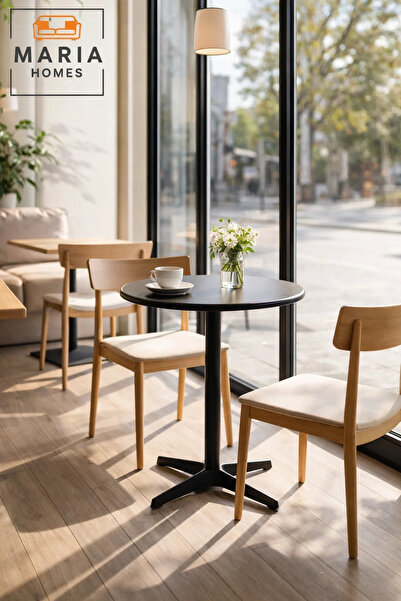 MARIA HOMES Black Round Table 60×73 cm – Modern Café & Dining Table