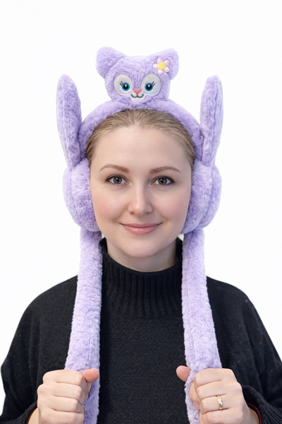 MD Moda Accessories سماعات أذن من القطيفة على شكل دمية دب لطيفة