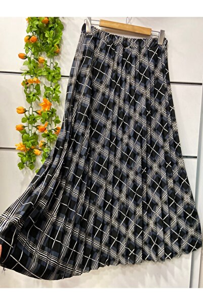 edu collection Fustă plisată din crep cu imprimeu în carouri, cu căptușeală.