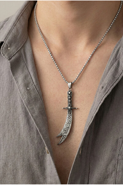 Happy Vibes Gümüş Kaplama Zülfikar Kılıç Kolye – İşlemeli Detaylı Erkek Kadın...