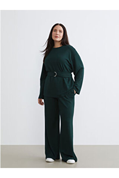 LC Waikiki Petrol Plus Size Women's Sweatpants with Elastic Waist