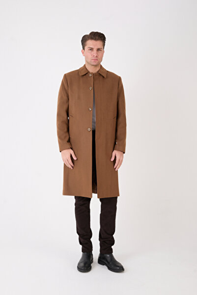 RUVEN TEKSTİL Palton negru lung, cu croiala normală, pentru bărbați