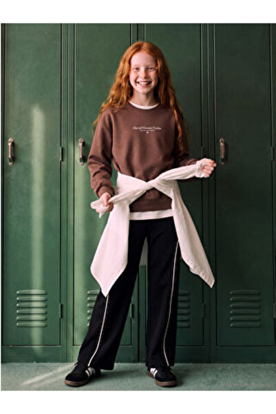 LC Waikiki M1 Sezon Black Wide Leg Girls' Soft Touch Sweatpants