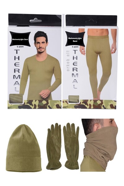 TR Winter Khaki Military Thermal Underwear Beanie Neck Collar Glove Set