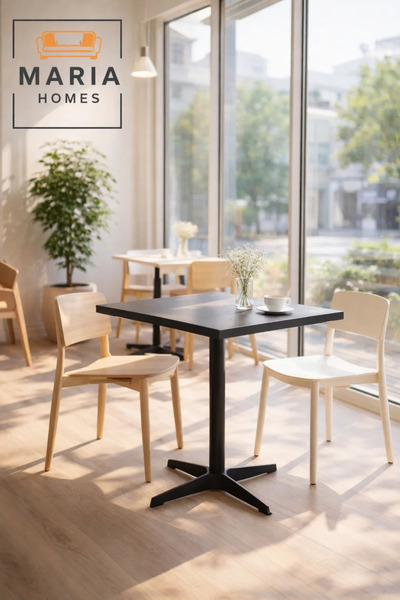 MARIA HOMES Black Square Table 80×80×73 cm – Modern Café & Dining Table