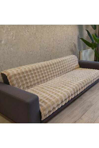 Keremhome Plush Sofa Cover Shawl Fluffy Bulbble Cream Multi-Purpose Baklava P...