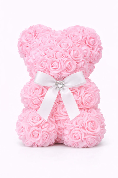 unbranded Bear made of light pink artificial roses made of polyurethane foam,...