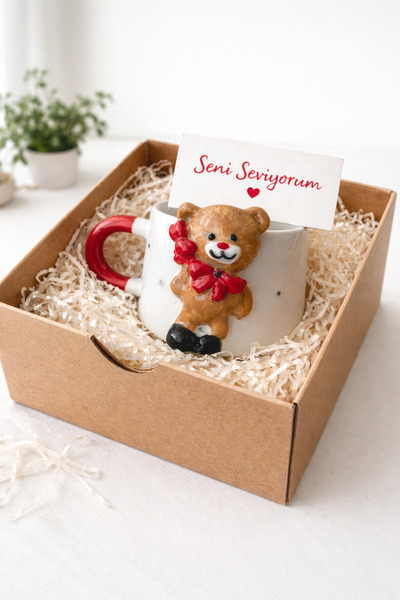 leylooks Hearted Bear Pattern Embossed Mug - Shipped in a Box (Note: Text Can...