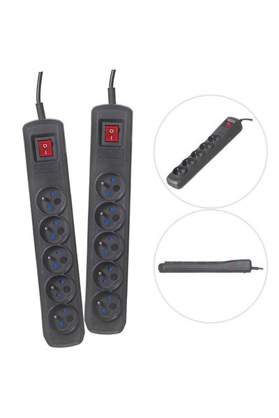 Other LISTWA PRZEDŁUŻACZ PRZECIWPRZEPIĘCIOWA 1.5M 5 GNIAZD CZARNA ZESTAW 2szt
