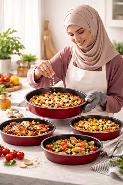SNK 4-Piece Non-Stick Round Bakeware Set Heat Resistant Cake Pans & Baking Tr...