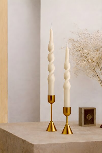 homeartplus Krem renk 25 cm burgulu Şamdan mum 2 adet