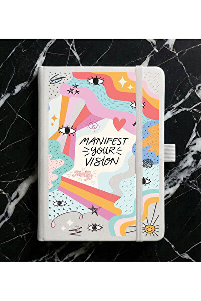 Cekuonline Tarihsiz 192 Sayfa Mini Termo Defter Baskılı Desenli 9x14 cm Beyaz...