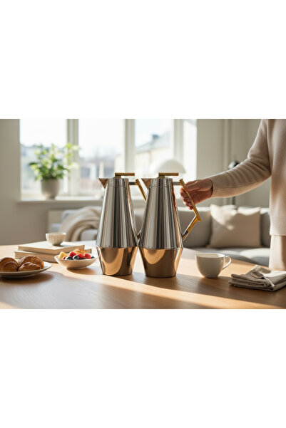 saif Joanna Chrome Gold Thermos Set (1 liter + 750 ml)