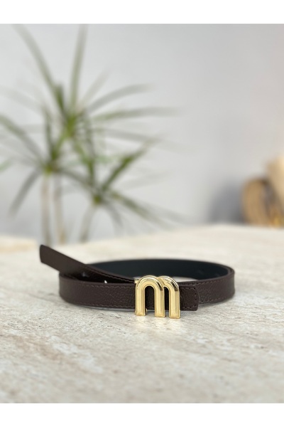 ERDESIGNN Women's Bitter Brown Gold Detailed Belt Skirt Belt Dress Belt Lette...