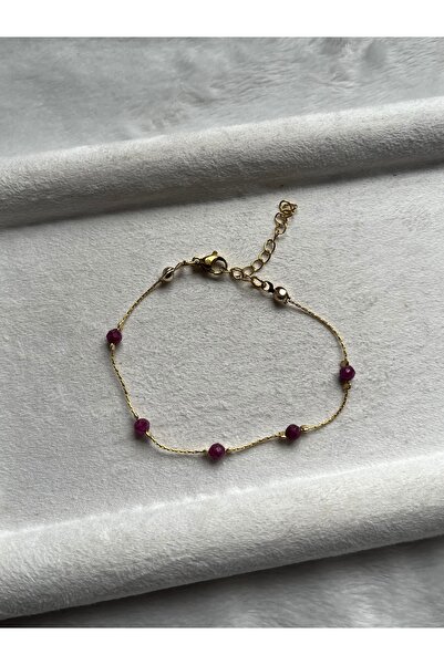 Pel Design Minimal Ruby Stone Steel Bracelet Handmade