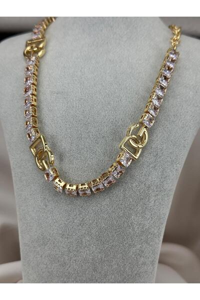 ZS Aksesuar Gold Color Stone Chain Stylish Necklace