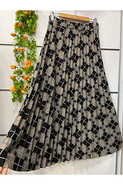 edu collection Fustă plisată din crep în carouri, cu căptușeală