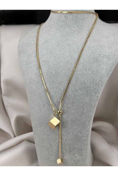 ZS Aksesuar Adjustable Gold Cube Detailed Chain Necklace