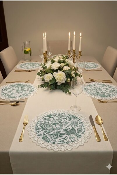 Rona Home Set de farfurii americane din dantelă verde pentru 6 persoane, rezi...