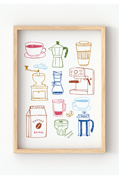 MIOVI WORKS Coffee Icons | Çerçeveli Modern Minimal Coffee Mutfak Duvar Dekor...