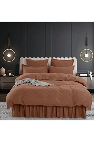 JOJO Set Bed Linen Cotton Finet with Ruffles, 6 Pieces, Double Bed, Brown