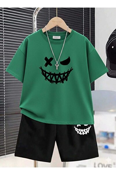 Nice Clothes Children's Tracksuit Set Hooded Unisex Black Smile Print