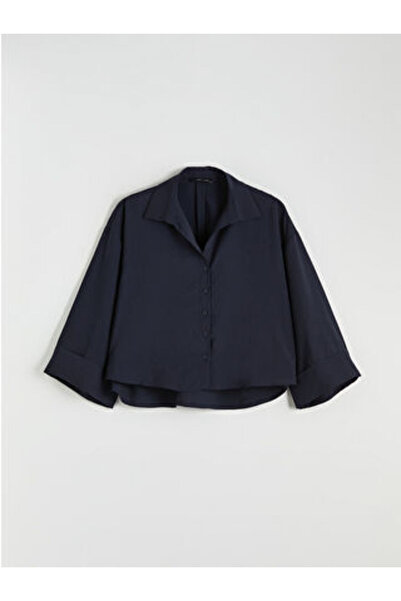 LC Waikiki M1 Sezon Navy Blue Oversized Women's Shirt