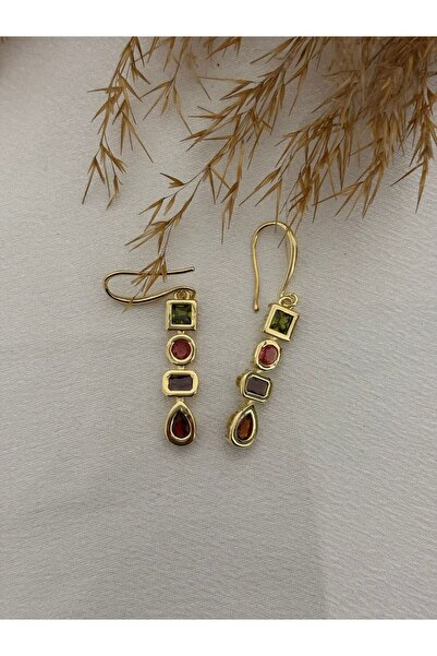 stainless steell Renkli Taşlı Sallantılı Çelik Küpe