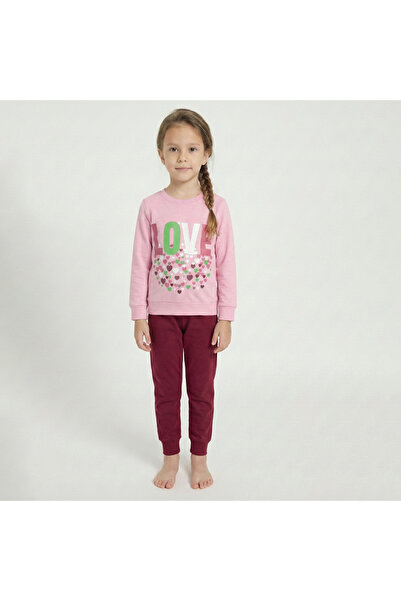 levanapajamas Girls' cotton pajama set – pink and burgundy with heart print