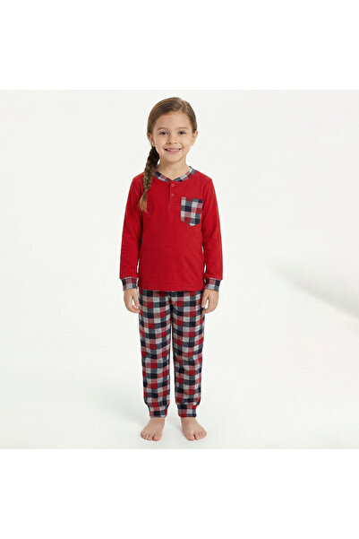 levanapajamas Children's cotton pajama set - red with a checkered pattern