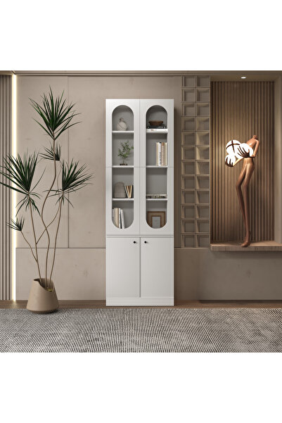 klubeconcept ARC LED’li Beyaz Kemerli Kitaplık %100 MDF 70×30×210 cm