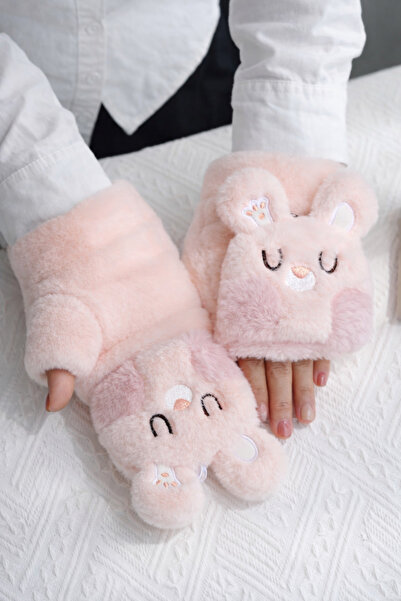 MD Moda Accessories Sevimli Tavşan Figürlü Peluş Eldiven