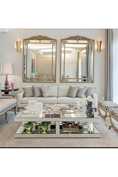 LUXURY VİLLA LUXURY KOMPLE GÜMÜŞ AYNALI TEKERLEKLİ ORTA SEHPA 100X100 YÜKSEKL...